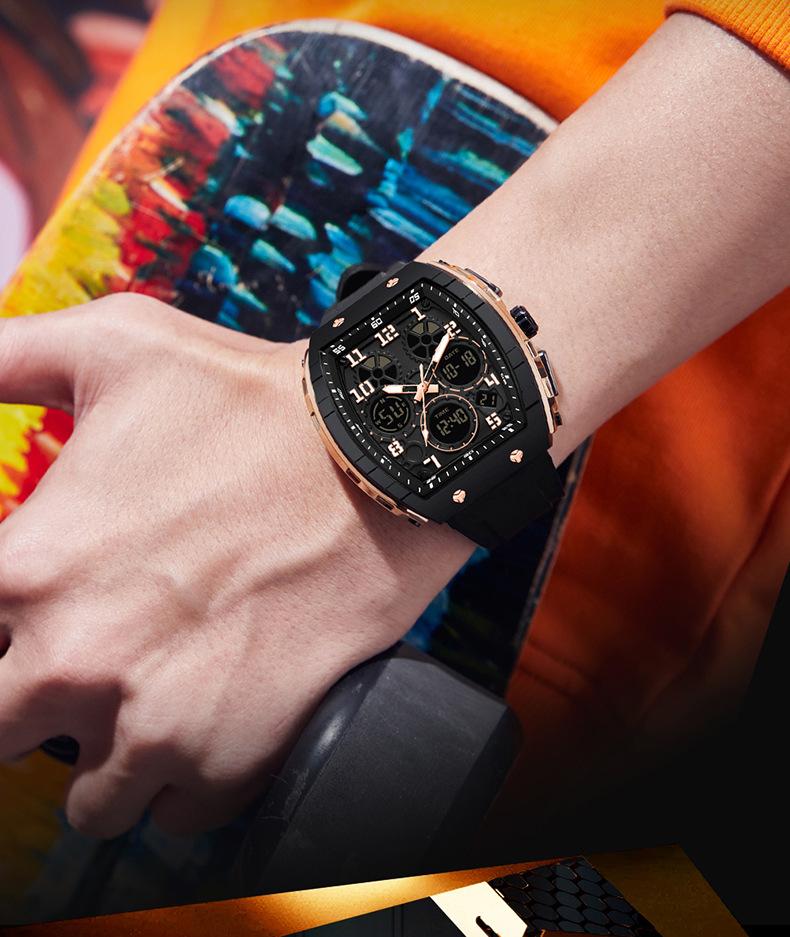 Men's Multifunctional Digital  Watch - Sporty Automatic Style with Luminous Display and Waterproof Design. Suitable for Business, Parties, and Daily Use. Universal Blue Silicone Strap