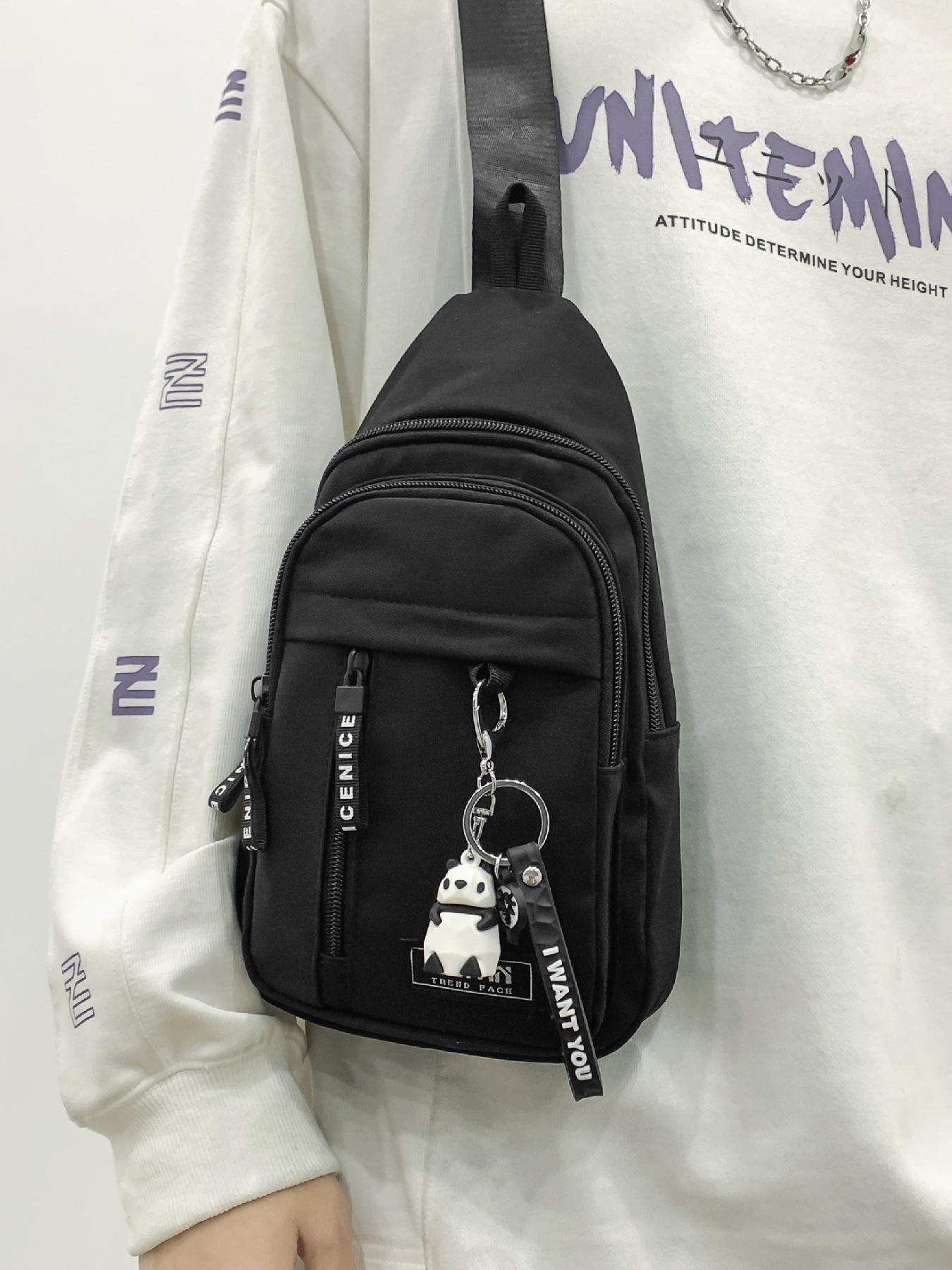 Casual Fashion Zipper Fanny Pack with Animal Pendant, Matching Chest Bag for Women & Men, Versatile Sling Bag for Daily Used, Lightweight Crossbody Bag