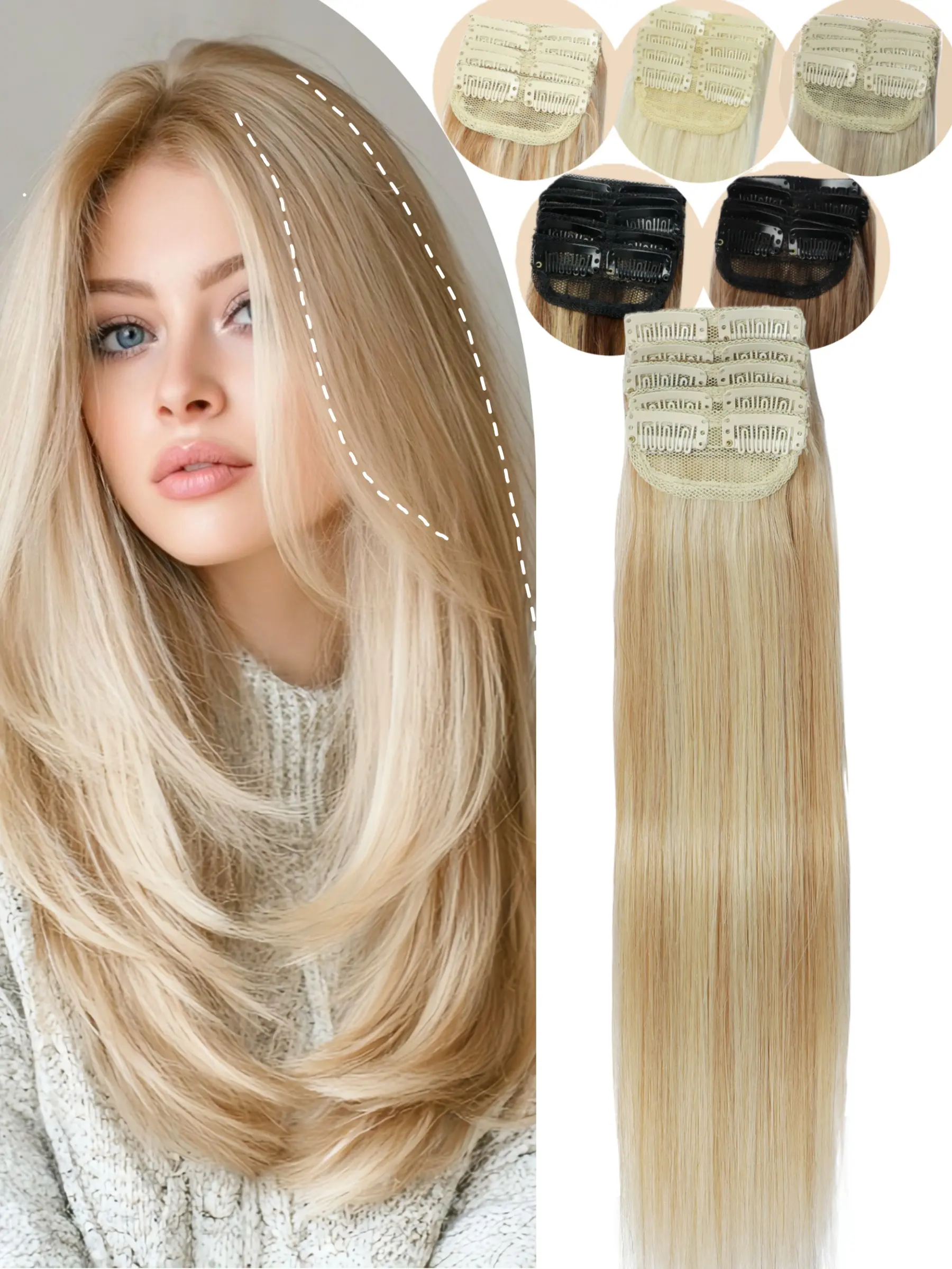 5pcs/Set 2 Clips-In Straight Human Hairpiece, Versatile for Costuming & Daily Use
