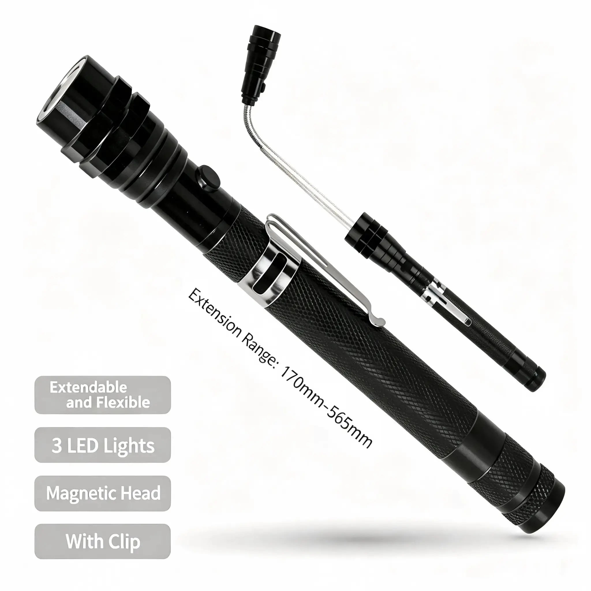 Telescopic Magnetic Pick-up Tool with LED Light - Bendable Extendable Magnet Retrieval Wand for Auto Repair (Automotive & Motorcycle Car Repair/Inspection Tool),toolupgrade