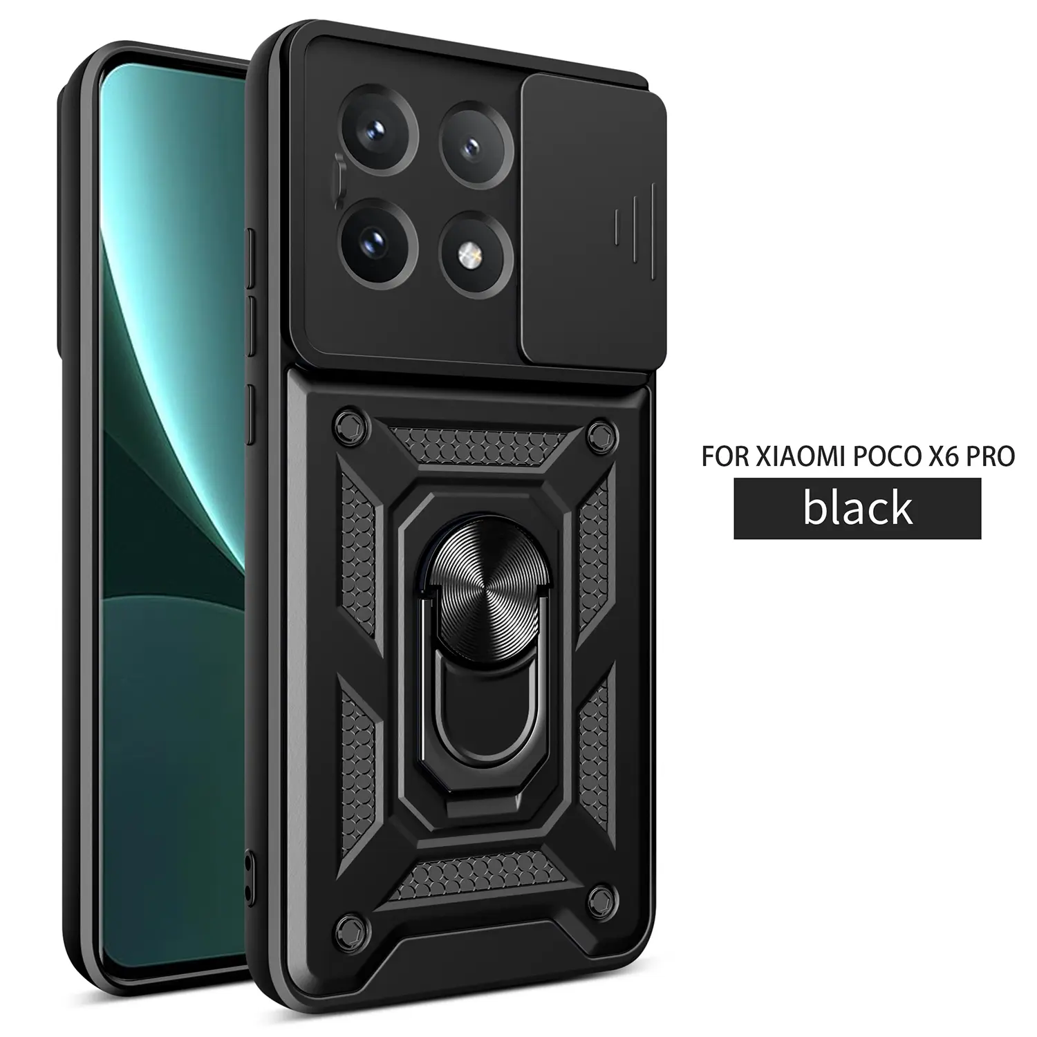 Case for Xiaomi Redmi K70E/Poco X6 Pro 5G Portable Adjustable Ring Stand, Anti-Slip High-Tenacity Shockproof, Dust-Proof Lens Cover for Xiaomi Redmi K70E/Poco X6 Pro 5G Phone Case