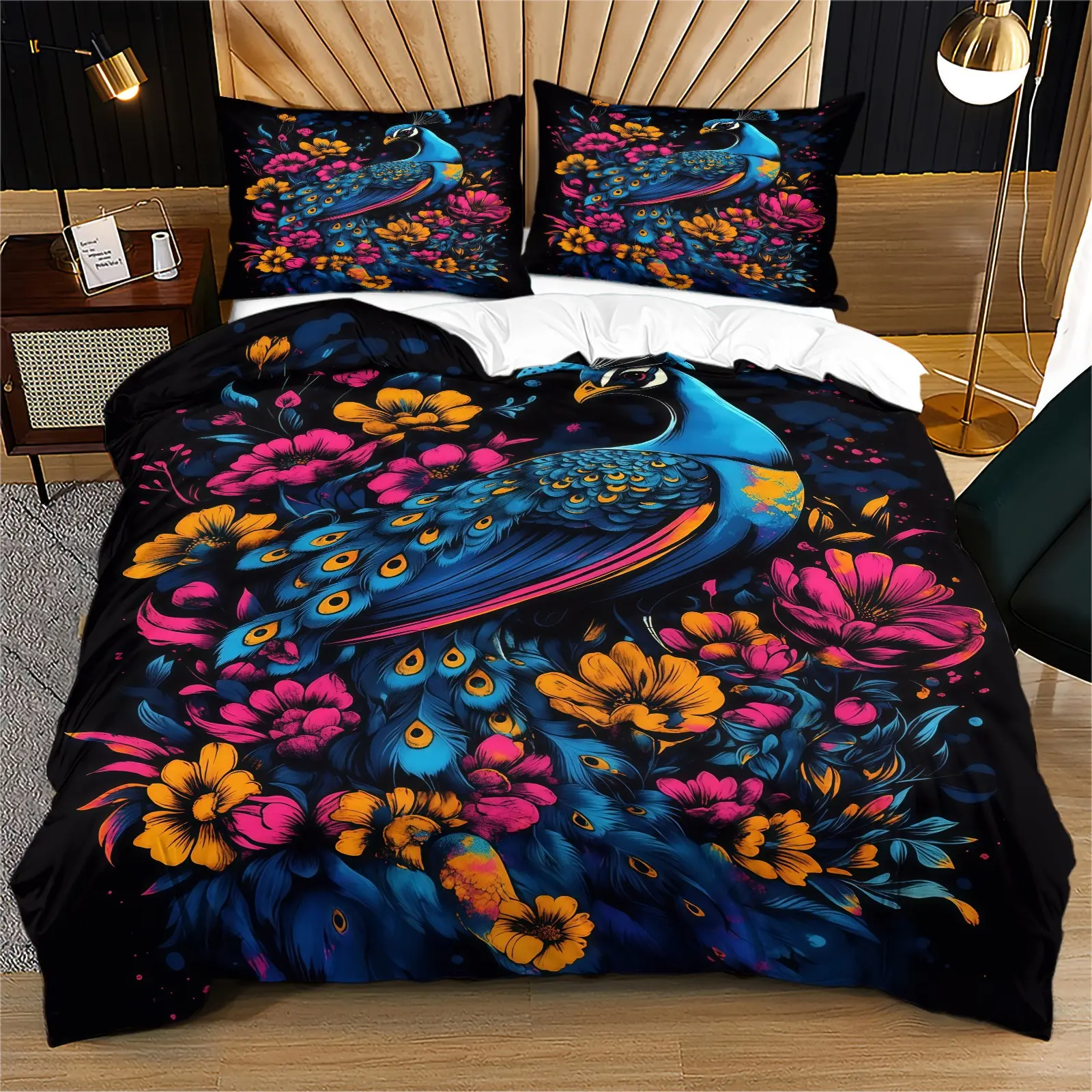 Peacock Flower Pattern Duvet Cover Set, Soft And Comfortable Bedding Set (1 Duvet Cover+1 Or 2 Pillowcases, Without Padding), Suitable For Teenagers And Adults, Dormitory, Bedroom, Apartment Scenes