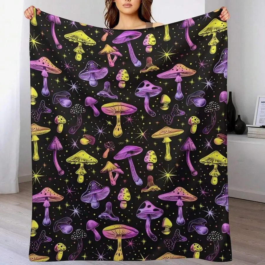 Mushroom Throw Blanket - Soft Flannel Mushroom Blankets For Girls & Boys - Warm All-Season Lap, Chair, Sofa - ,Throw Blanket,Room Decor,Halloween Decorations,Fall Decor,Christmas Gift