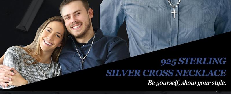 Fashionable 925 Sterling Silver Cross Necklace for Men Women 5mm Big Beveled Edge Men's Stainless Steel Diamond Cut Curb Cuban Link Chain Crucifix Cross Pendant Jewelry 16-30 Inches