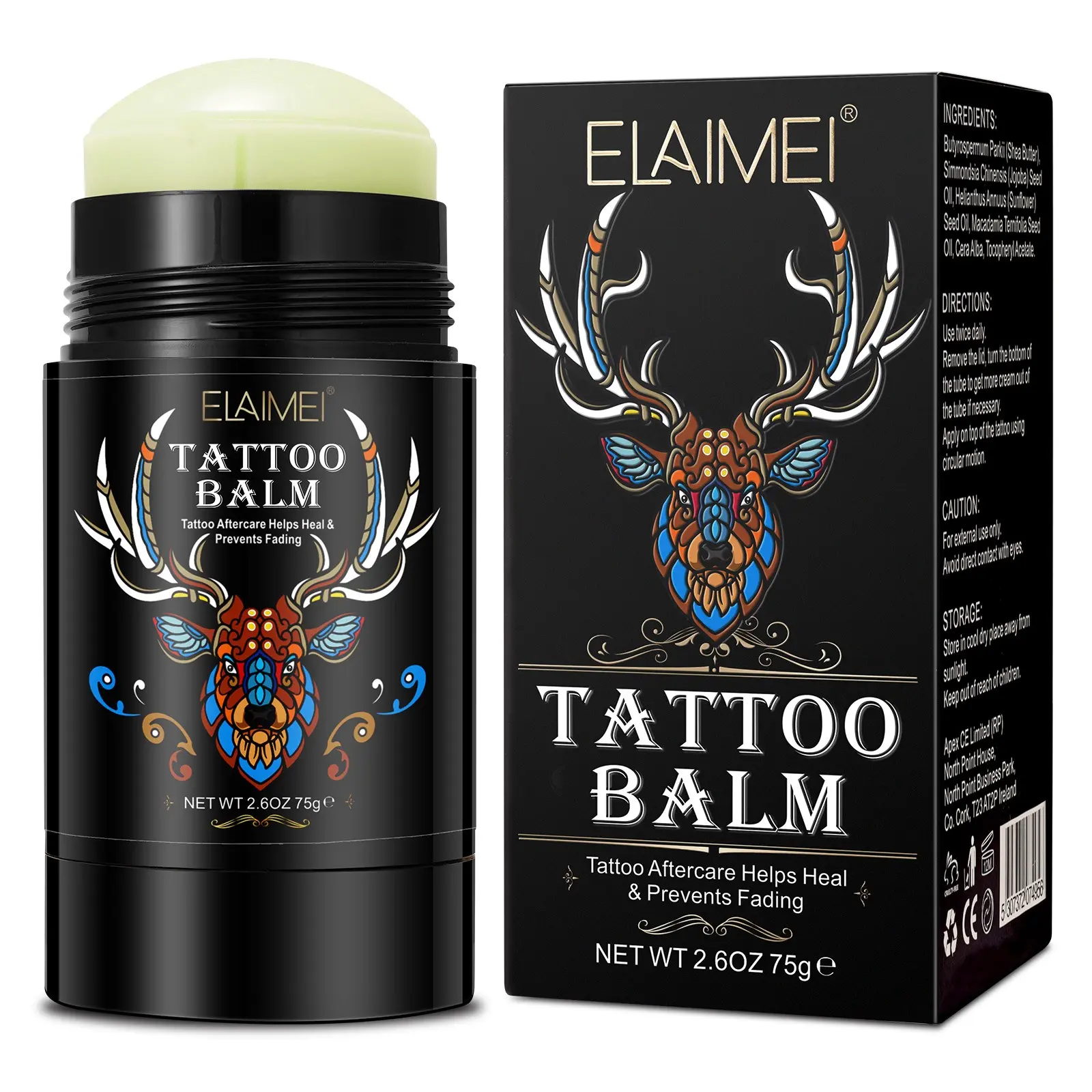 Elaimei Tattoo Aftercare Balm 75g, Contains Jojoba Oil & Shea Butter, Gentle Care, Enhances Color, Prevents Dryness & Fading, Restores Old Tattoos, Tattoo Aftercare Cream