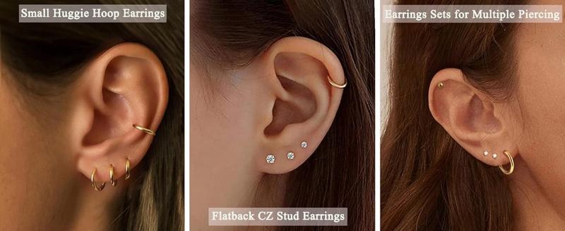FUNRUN 8 Pairs Stainless Steel Earrings Sets Huggie Hoopearings Hypoallergenic Flat Back Stud Earrings for Women Thick Studs Tragus Piercing Jewelry