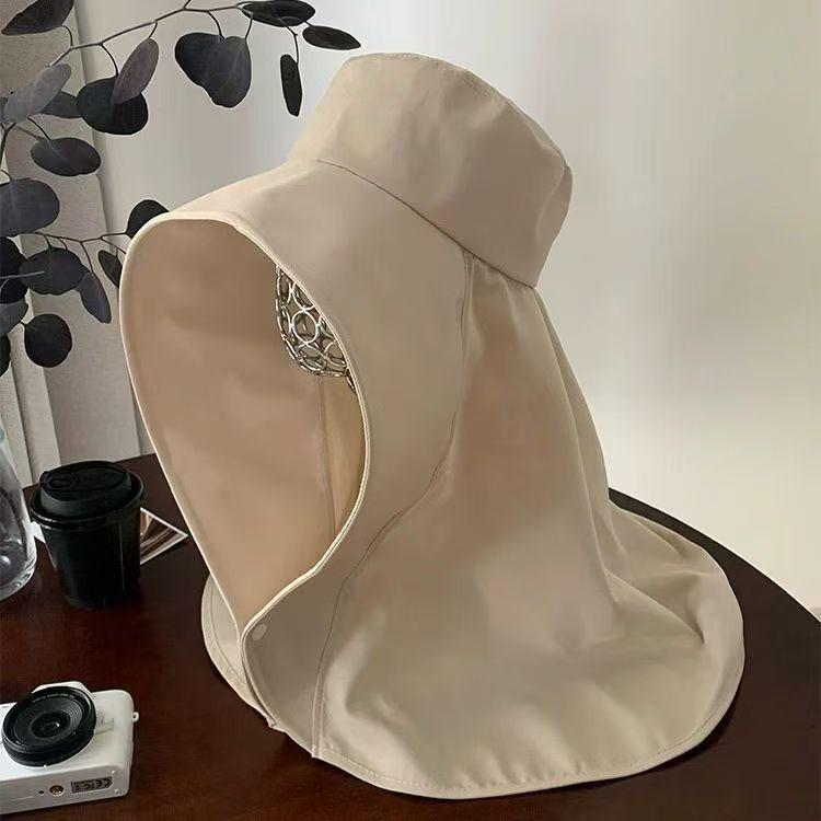 Full face sun protection large brim shawl sun hat neck protection integrated UV protection bucket hat show ponytail