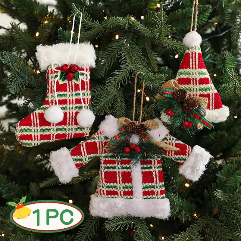 Plush Christmas Tree Ornament, Classic Long Sock Sweater Hat Glove Shape, Holiday Mini Accessories, Festive Set