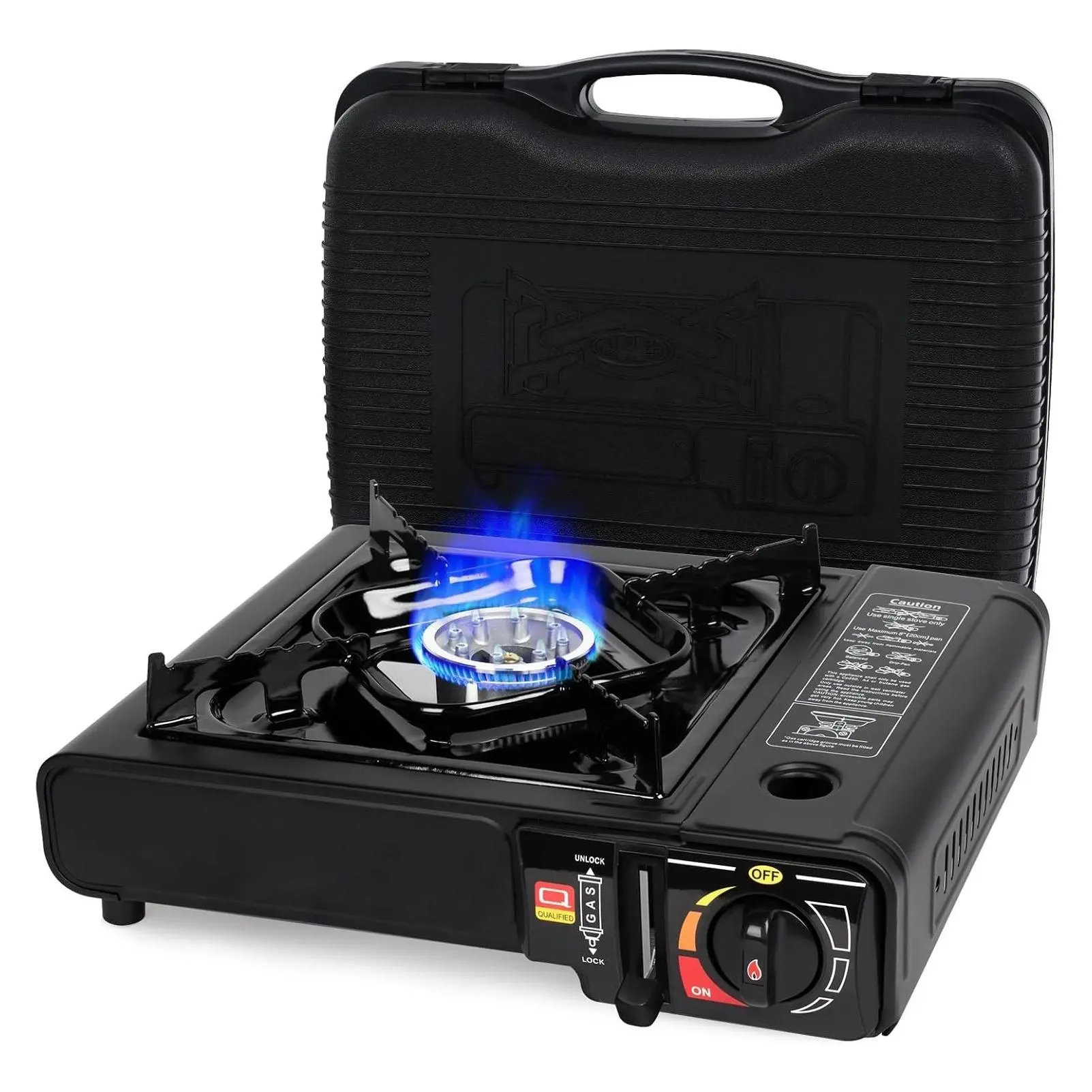 Portable Butane Camping Stove with Carrying Case, 7800 BTUs, Automatic Ignition for Outdoor Cooking, Camping, Emergencies, BBQ, Hiking & Backpacking, Tailgating EssentialsGift