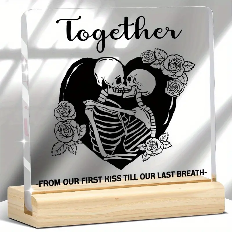 1 Gothic Skull Couple Acrylic Sign Romantic Halloween Valentine s Day Gift for Couples Home Desk Bedroom Wedding Anniversary Decoration Christmas Birthday Supplies