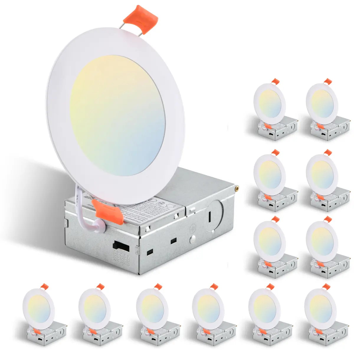 12-Pack 4 Inch Ultra-Thin LED Recessed Ceiling Light with Junction Box, 2700K-5000K Dimmable Color Changing Downlight, 9W 810LM, Easy Install, Ideal for Kitchen, Bedroom, Basement