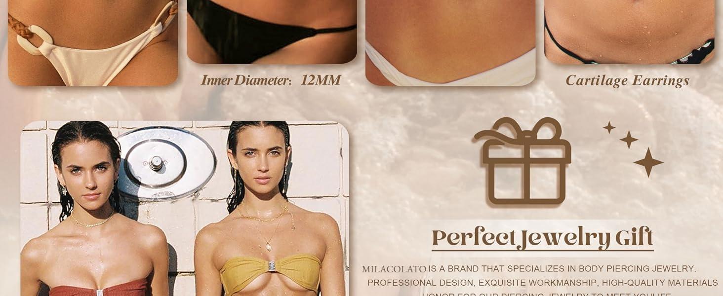 MILACOLATO 14G Clicker Belly Button Ring for Women White Gold Plated Hoop Belly Button Rings Shiny CZ Belly Button Clicker Oval Belly Ring Reverse Navel Body Belly Piercing Jewelry