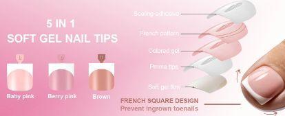 150-Pack French Press-On Toes - Pre-Designed Square Soft Gel Wide Toe Nail Extensions,Gifts for girls,Berry Pink Full-Cover Acrylic DIY Kit with 15 Sizes