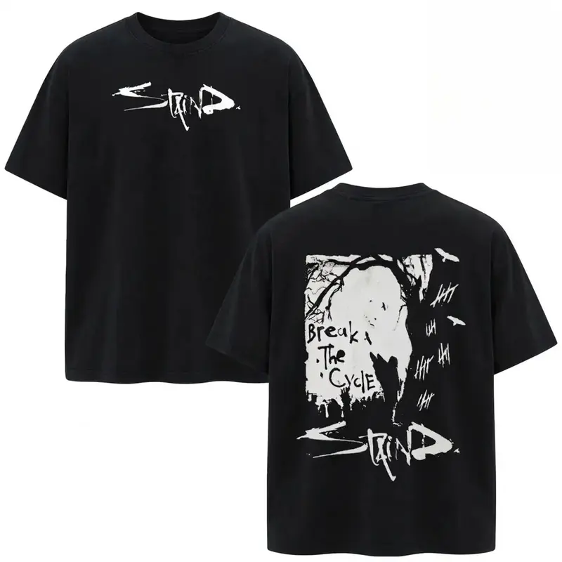 Men's Staind "Break The Cycle" Band Graphic Short-Sleeve T-Shirt - Vintage Heavy Metal Rock Music Merch, Black Casual Classic Top