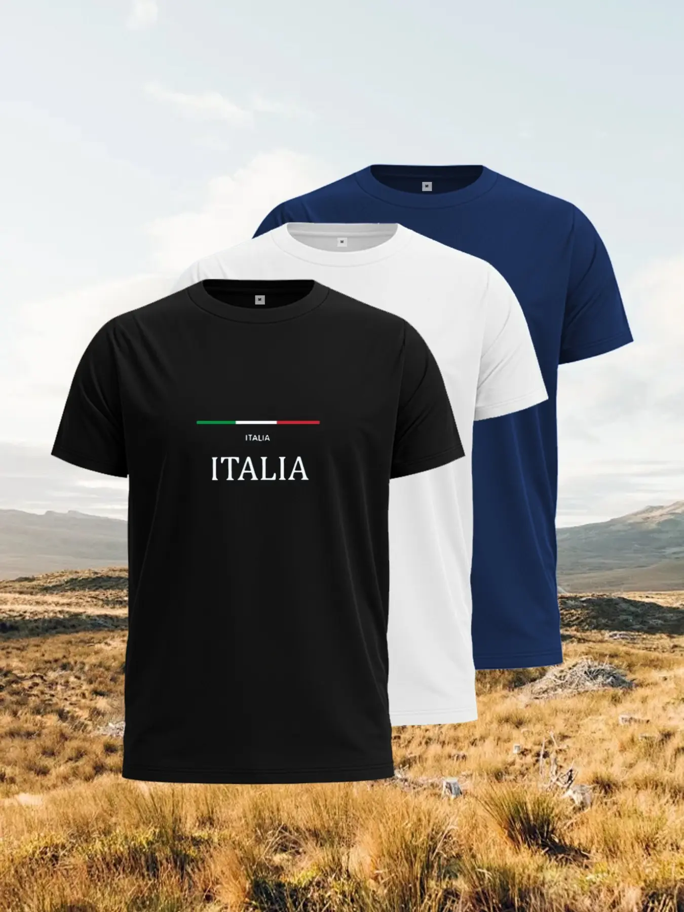 3-Pack Men's Italia Letter Print T-Shirts, Casual Loose-Fit Long Sleeve Tops, Breathable Lightweight, Ideal for Gym & Outdoor Activities