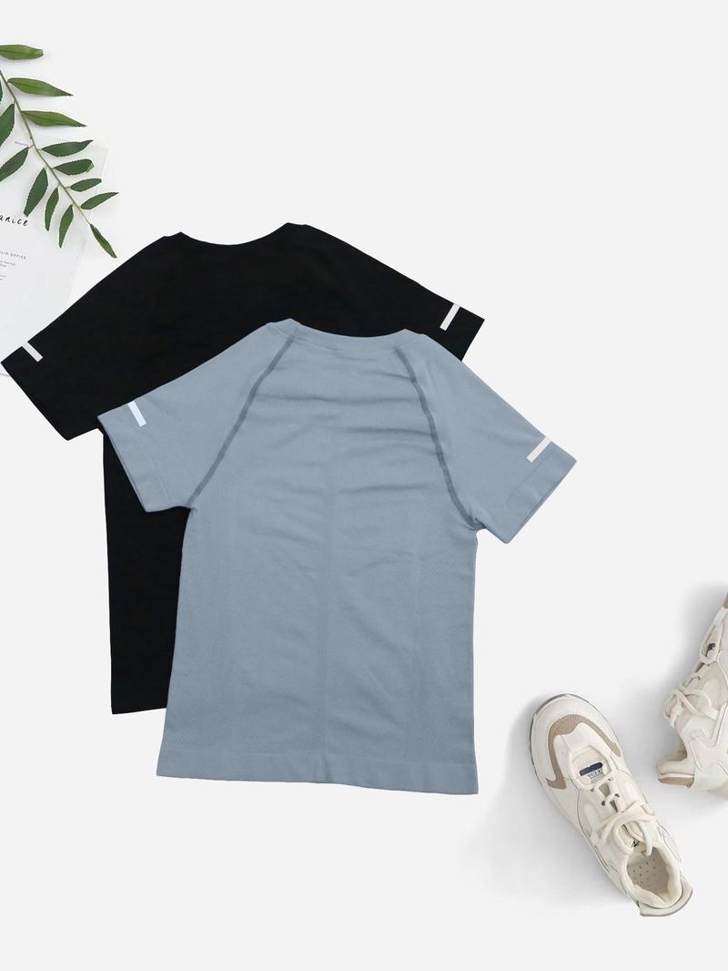 Women's 2pcs Letter Print Raglan Sleeve Sports Tee, Round Neck Short Sleeve T-Shirt for Yoga Gym Workout Running, Ladies Sportswear for All Seasons, Athletic Yoga Shirts