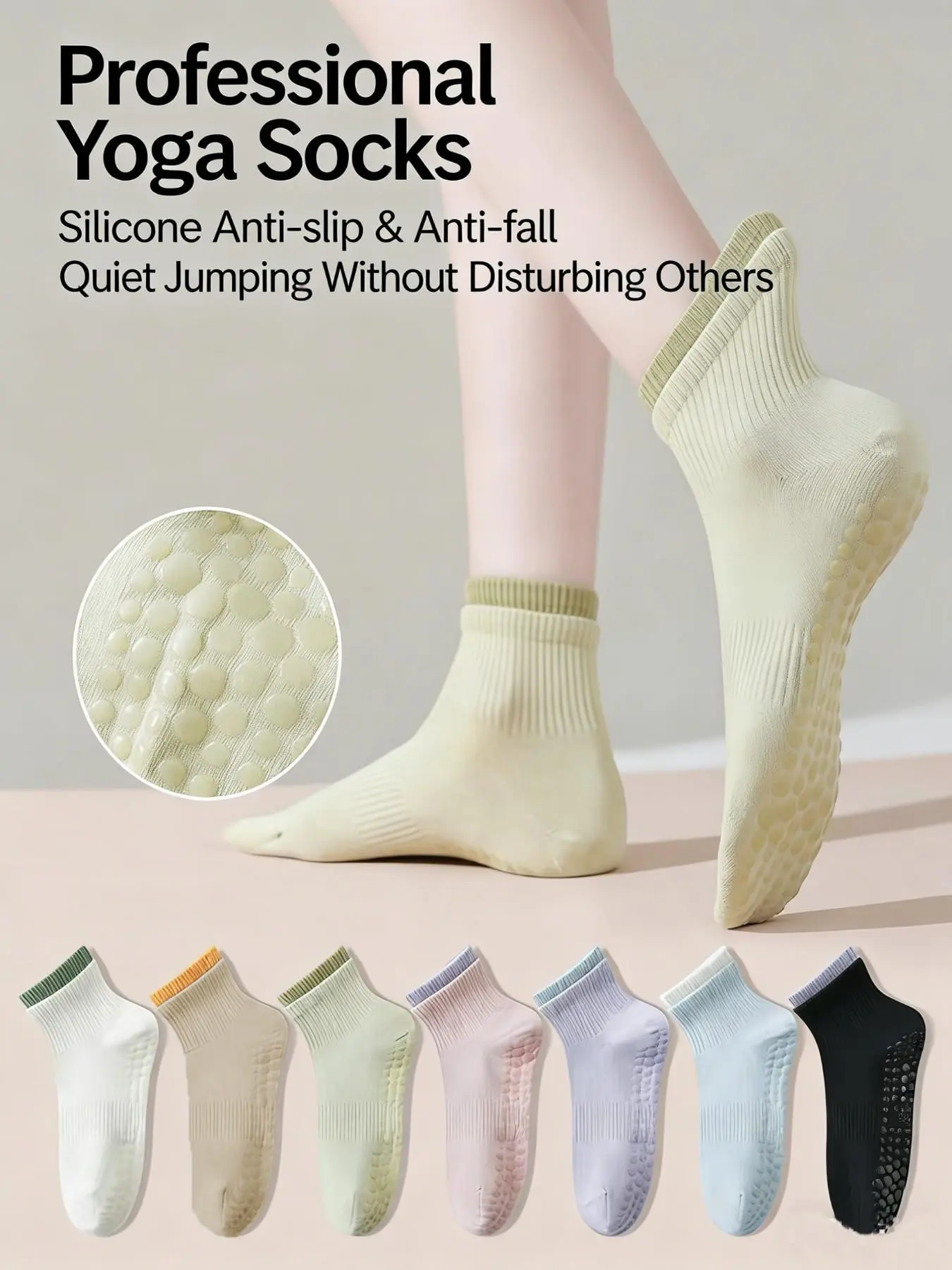 8 Pairs Yoga Socks for Spring Summer Fall, Non-Slip Ankle Socks for Fitness Pilates, Adult Floor Socks for All Seasons