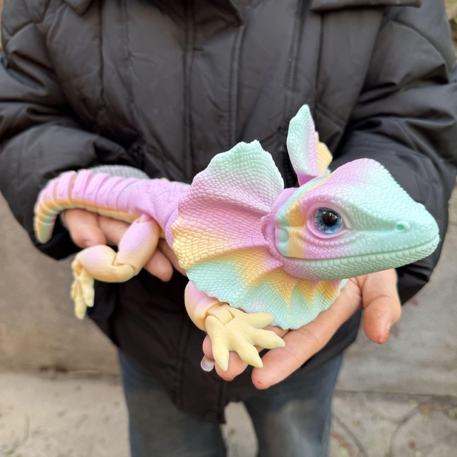 3D Printed Frilled Lizard Toy Articulated Full Body Movable Joints Animal Figurine Birthday Gift