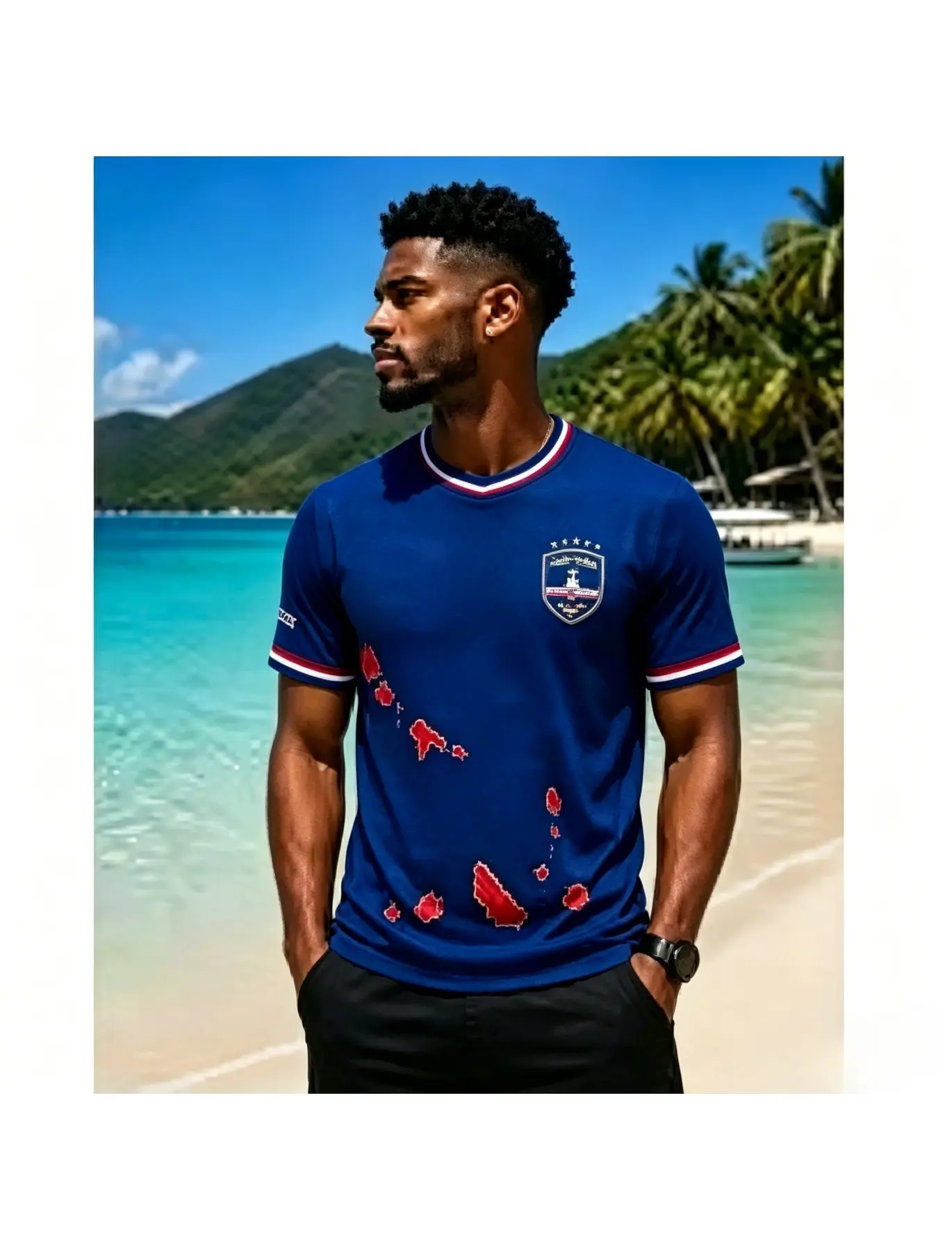 2026 Cape Verde Theme Football Training Top, Summer Quick-Dry Sportwear Short Sleeve T-Shirt, 3D Print Fashion Men's Loose Round Neck Tee
