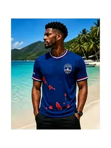 2026 Cape Verde Theme Football Training Top, Summer Quick-Dry Sportwear Short Sleeve T-Shirt, 3D Print Fashion Men's Loose Round Neck Tee