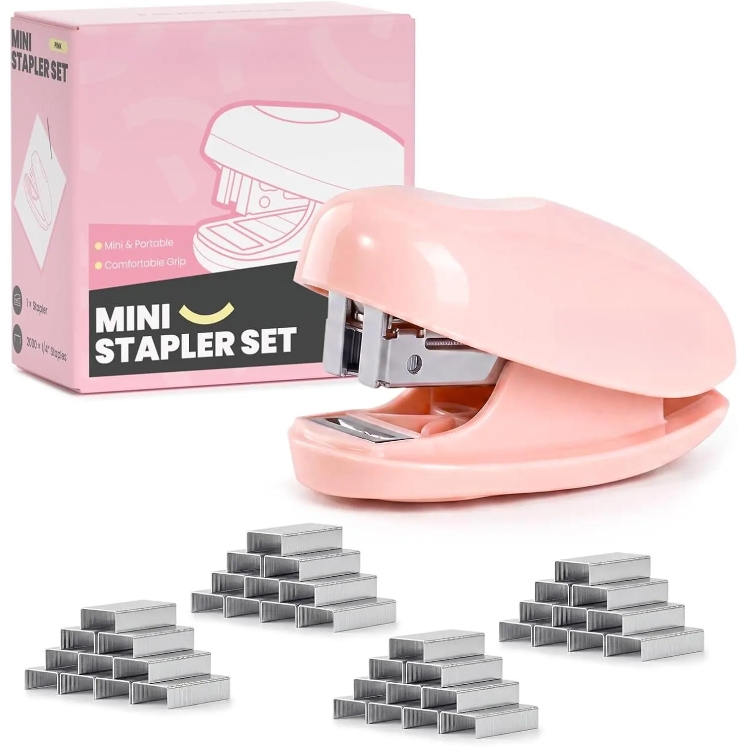 Pink Mini Stapler with 2000 Staples, Cute Small Desk Stapler for School, Office and Home Use