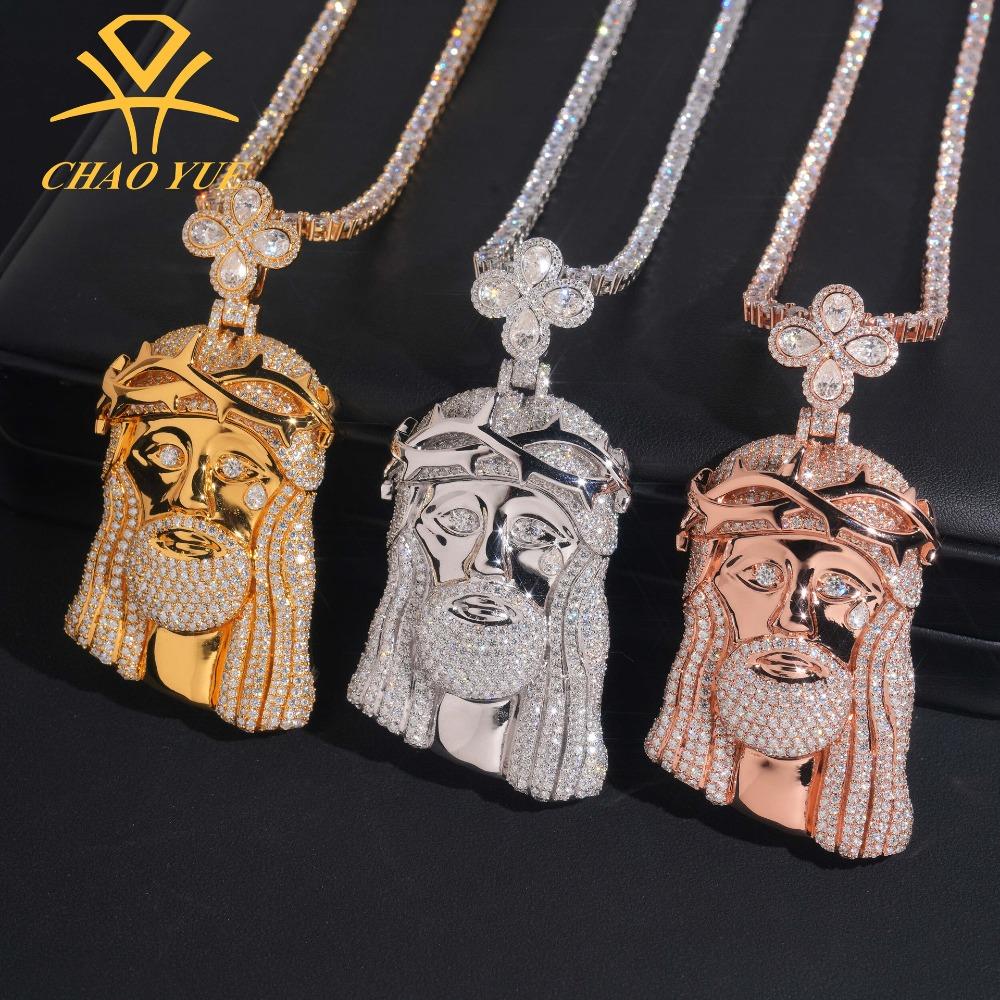 [ICE HUE]18K Gold Vacuum Plated S925 with 5A+ Sri Lanka Moissanite Four-Leaf Clover Portrait Pendant with Free Copper Necklace Hip Hop Inspired Solid Jewelry Gift