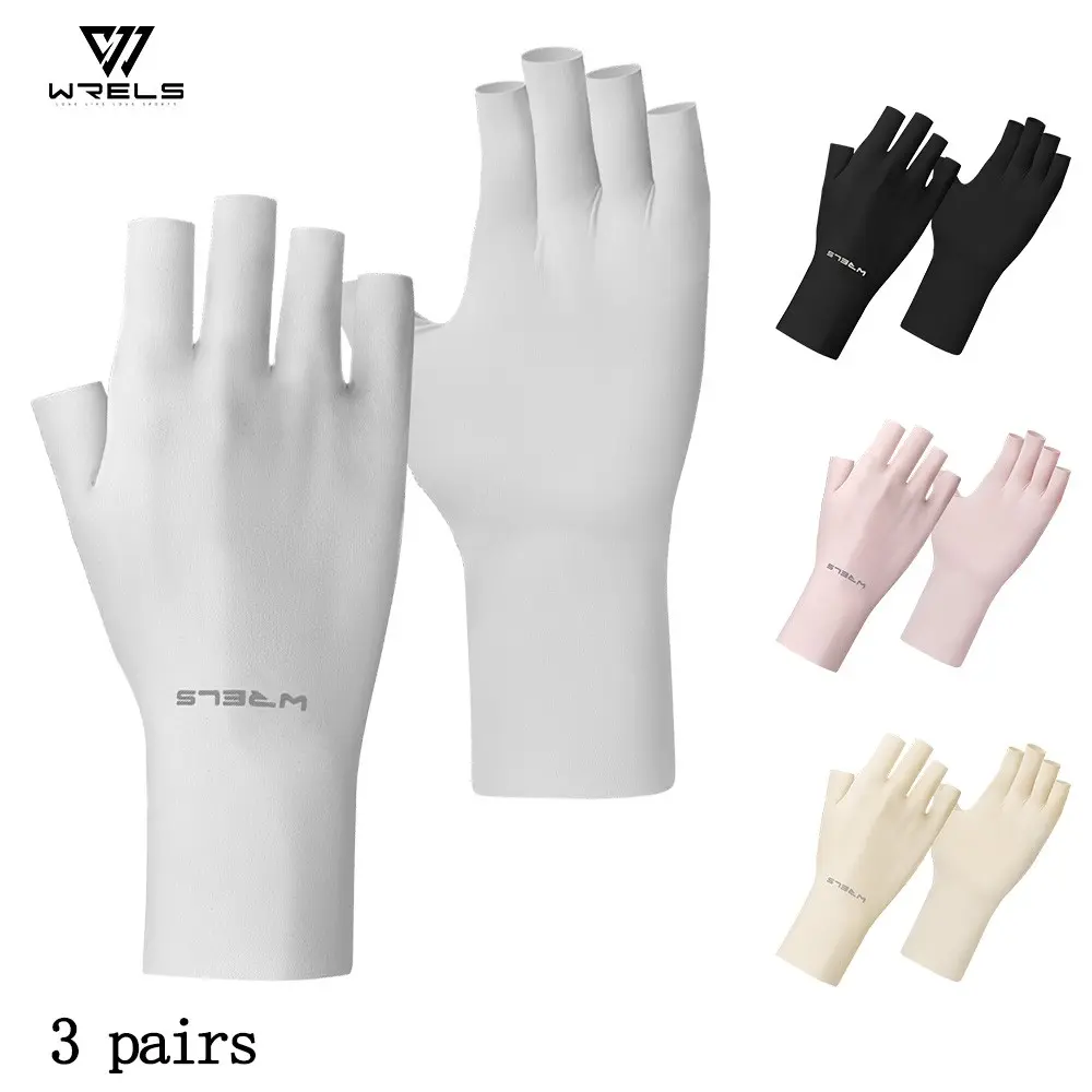 Wrels Summer Ice Silk Half-Finger Gloves for Women, UV Protection Driving Gloves, Quick-Dry Short Finger Gloves, Sunscreen Gloves