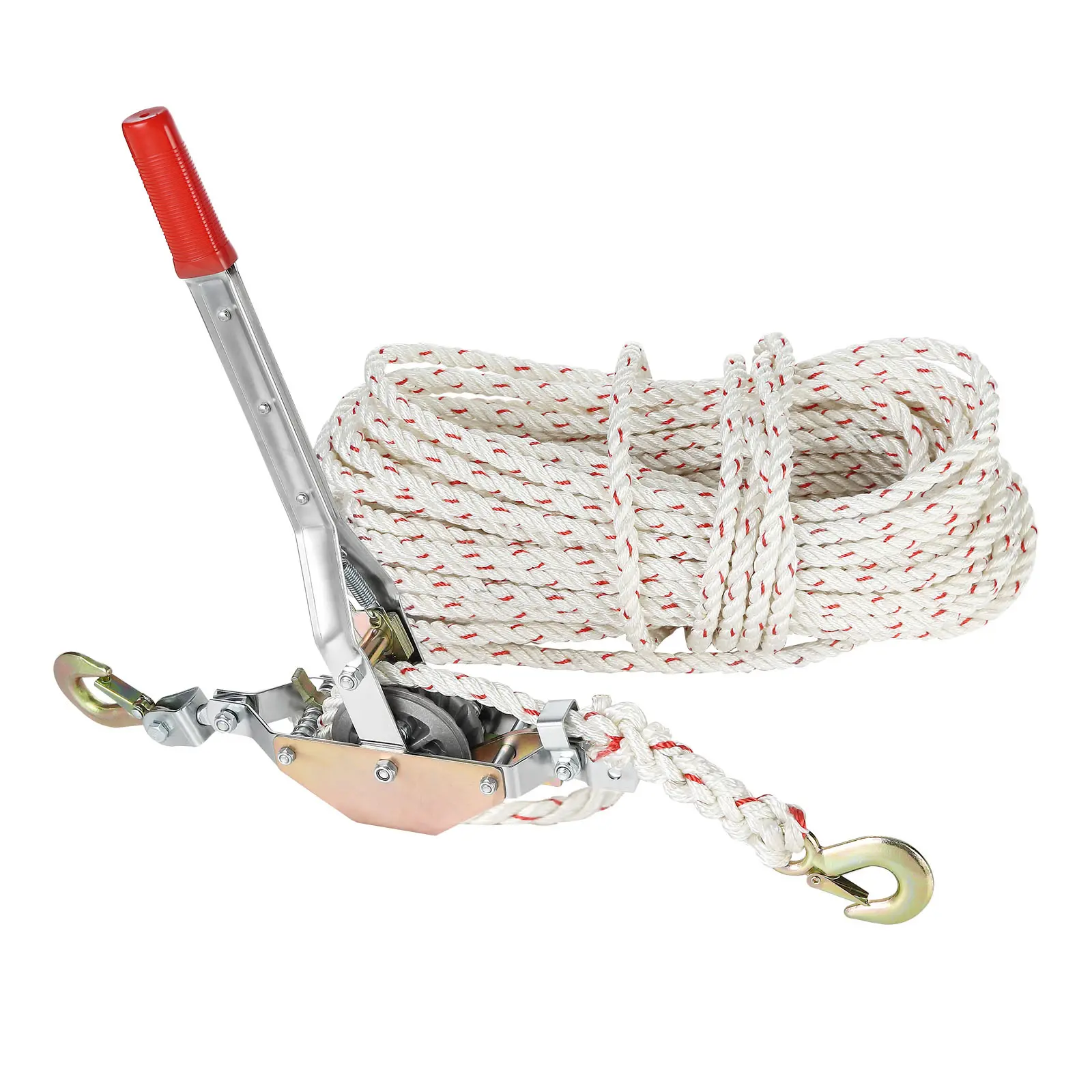 Rope Puller, 3/4 Ton (1,653 lbs) Pulling Capacity, with 100' of 0.6" dia.Rope, 2 Hook, Come Along Winch, Heavy Duty Ratchet Power Puller Tool for Moving Boats, Securing Items, Transporting Logs