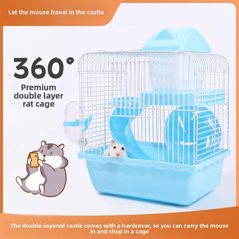 Hamster Villa  Cage Double Levels  Extra Large Villa Portable Outdoor Cage Beginner Package with Water Bottle, Food Bowl, Running Wheel Supplies Cross-border