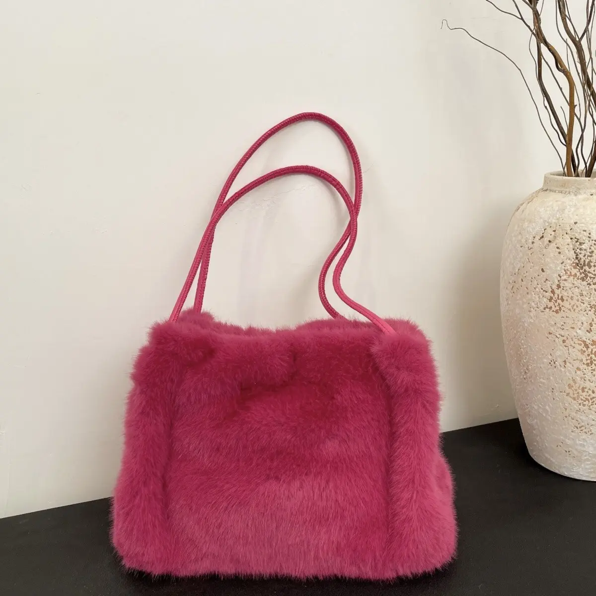 Women's Fuzzy Plush Handbag, Cute Faux Fur Shoulder Bag, Cozy Winter Purse, Trendy Soft Tote Bag for Daily Fashion