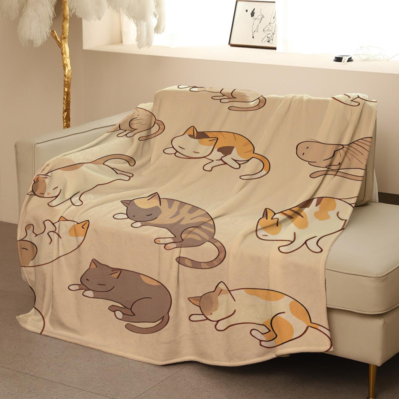 Cute Cat Pattern Blanket, 1/2/3 Counts Soft Comfortable Throw Blanket, Travel Sofa Bed Blanket, Home Decoration, Birthday Gift Blanket