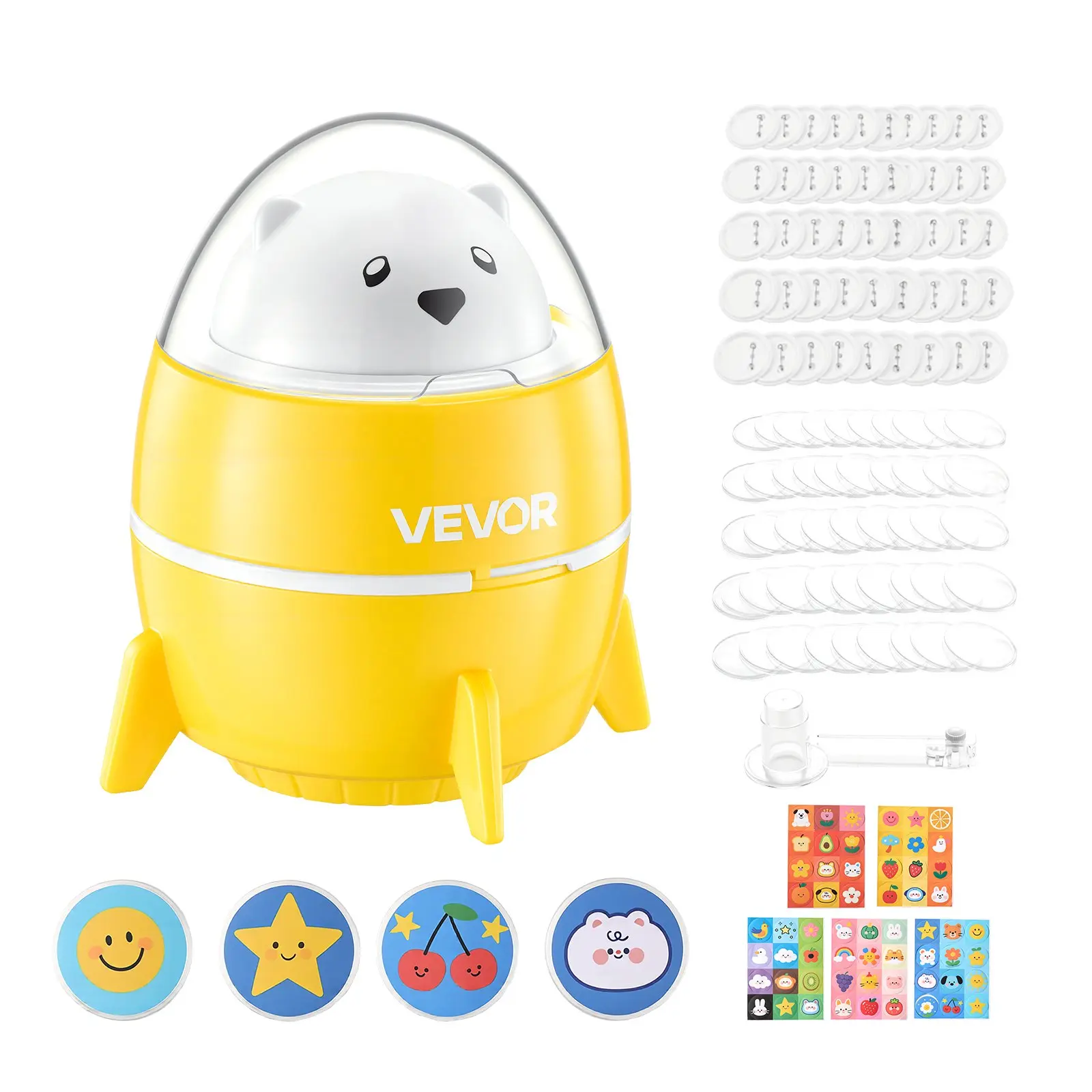 VEVOR Button Maker Machine, 2.25"/ 58 mm, Plastic Pin Badge Maker with 50pcs Button Parts and Pre-Printed Pattern Paper, Circle Cutter, Compact Body, for Home DIY, School Events, Birthday Present