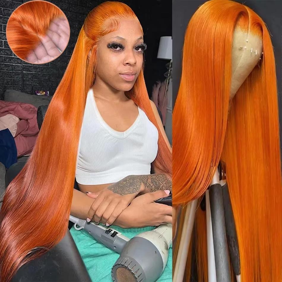 Bling Hair 30 32 Inch Orange Ginger Lace Frontal Wigs Human Hair Body Wave 13x6 13x4 HD Lace Frontal Wig Pre Plucked Loose Wave Colored Brazilian Transparent Lace Wig 180% Density Clearence Sale TikTokShopHolidayHaul