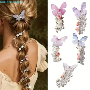 Women's 5-Pack High Elastic Butterfly Hair Ties, Y2K Fairy Whimsical Bubble Braid Bands, Cute Decorative Hair Accessory for Sweet Daily Hairstyles, Parties & Photo Shoots