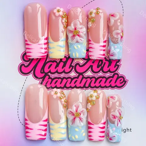 3.0 Length Coffin Nails, 10pcs Y2K Style Press-On Nails, Handmade, Crazy Nail Art, XS-S-M-L Sizes, Perfect for Parties, Includes Jelly Glue, Crystal Stick, File