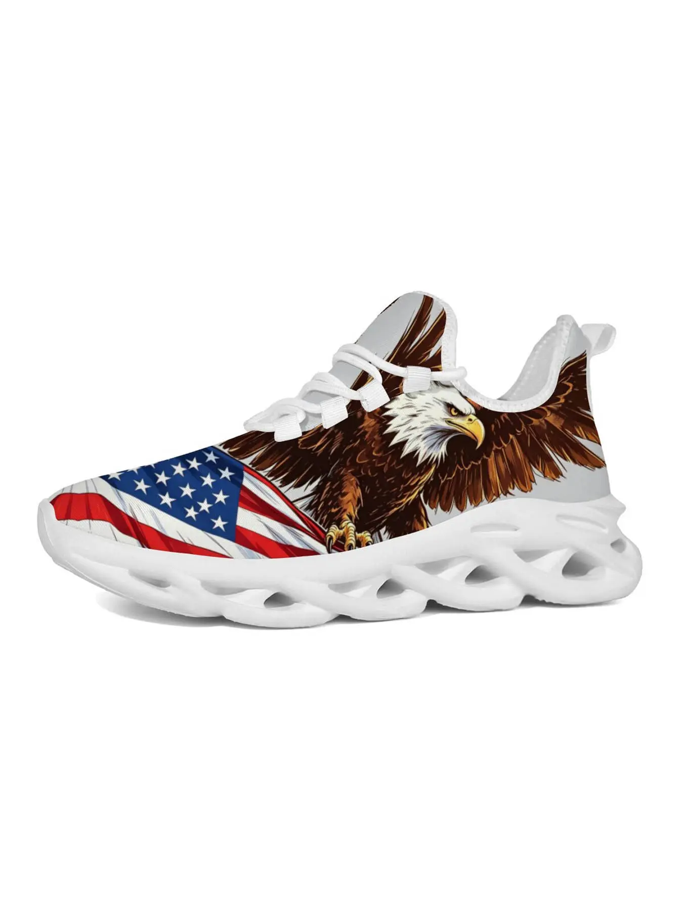 American Eagle Flag Print Patriotic Casual Running Shoes, Usa Street Style, Star-Spangled Bald Eagle Print, Mesh Sole, Slip-On Design, Men's Independence Day Essential