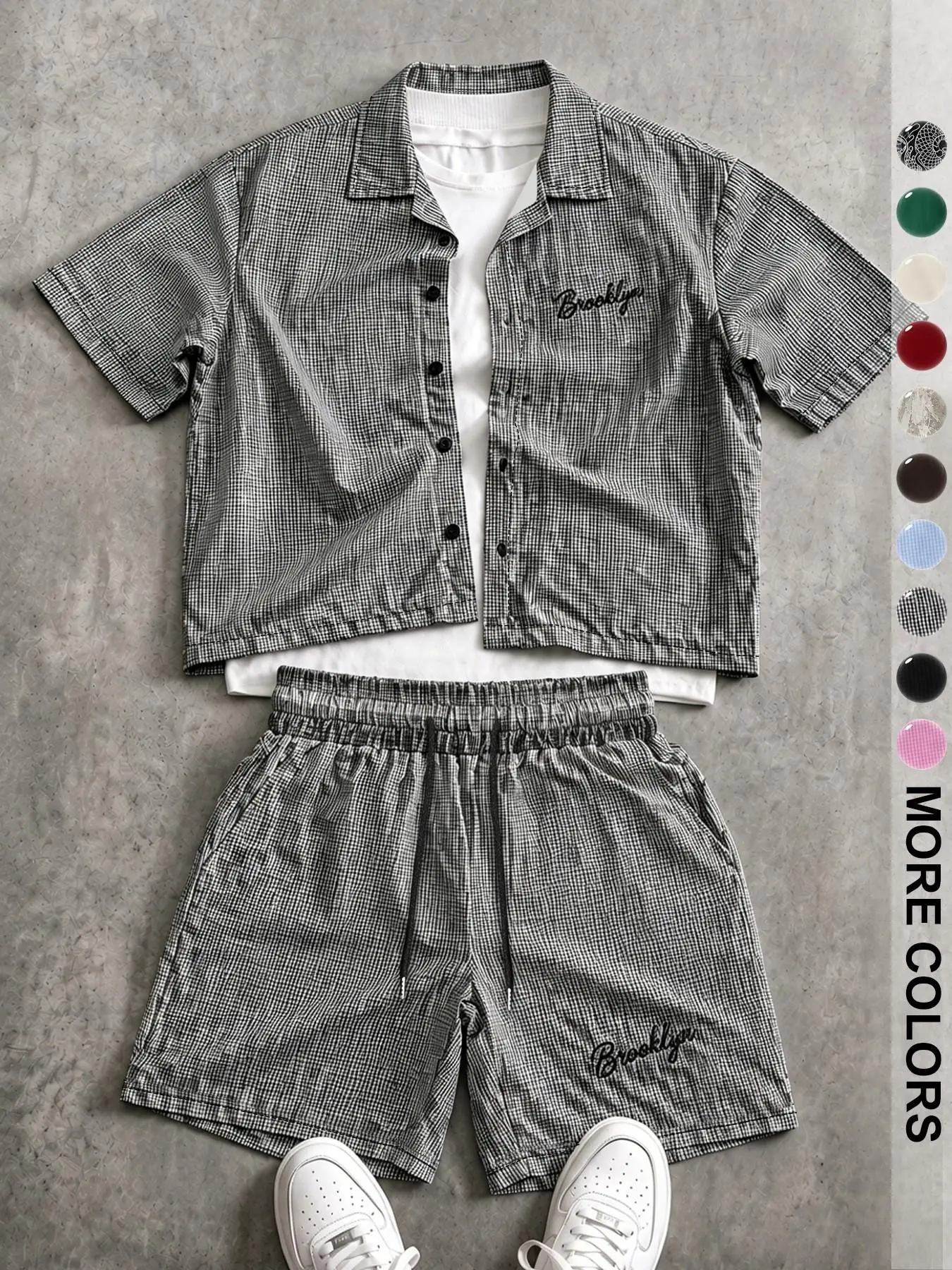 This plaid short-sleeved shirt and shorts set is a casual two-piece outfit, suitable for everyday outings, relaxing at home, or exercising, exuding a relaxed and carefree vibe. Man Clothes