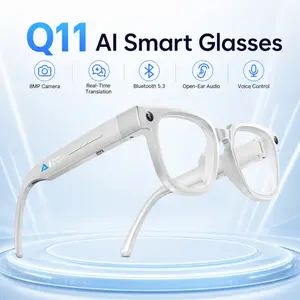 Q11 AI Smart Glasses with HD Camera, Real-Time Translation, Bluetooth Calls, Open-Ear Audio, Voice Assistant, Smart Camera Glasses for Travel Work Daily Use