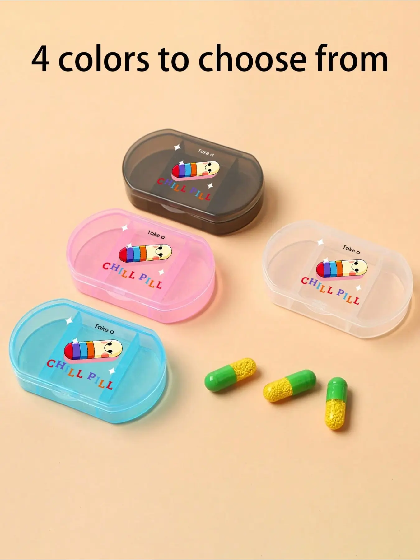 Portable Three-Compartment Medicine Box, Relax Pattern, Ideal for Travel, Home Use, Daily Carry, Gift, Health-Conscious Individuals