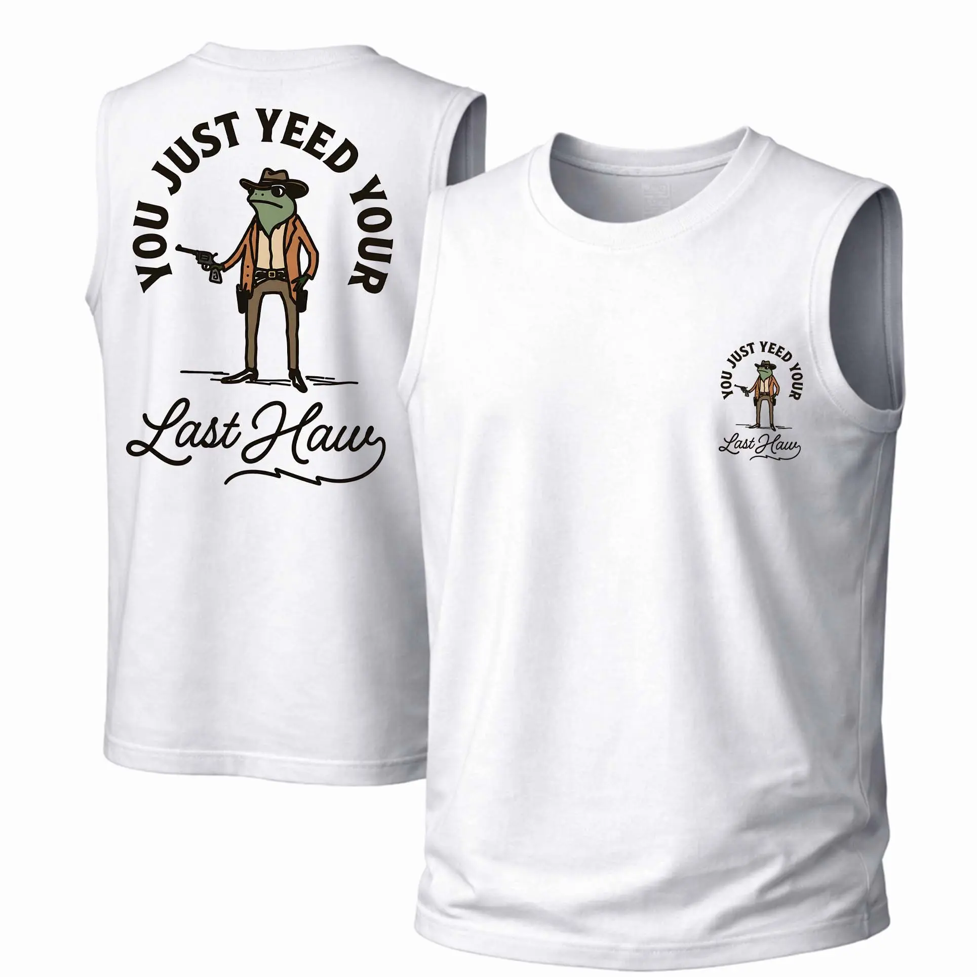 Funny Text Graphic Vest, Men's Retro Streetwear Garment in Soft Breathable Cotton, Round Neck Loose Fit, Hang Dry, Tank Graphic Vests, Text Logo Graphic Vests