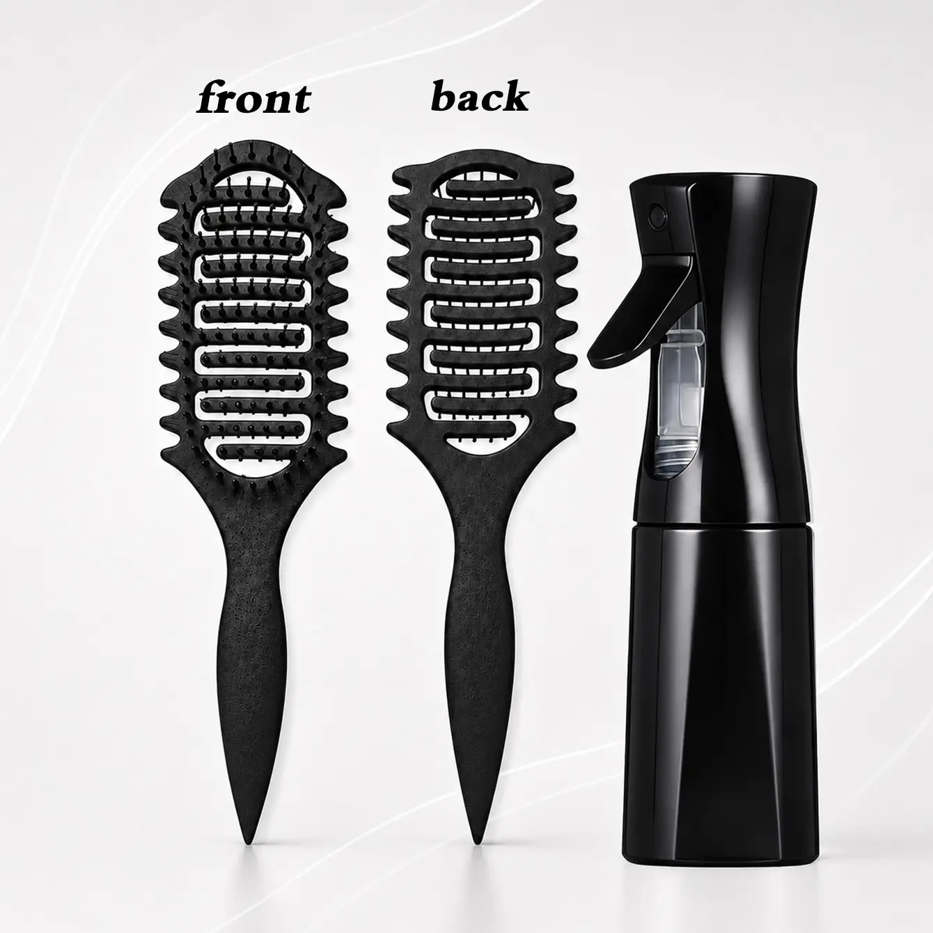 Vented Hair Styling Brush + Empty Spray Bottle | Curl Defining Comb • For Wavy, Coily, Curly Hair & Wet Dry Styling, Wave Brush, Hair Grooming Brush