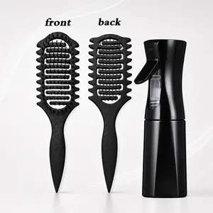 Vented Hair Styling Brush + Empty Spray Bottle | Curl Defining Comb • For Wavy, Coily, Curly Hair & Wet Dry Styling