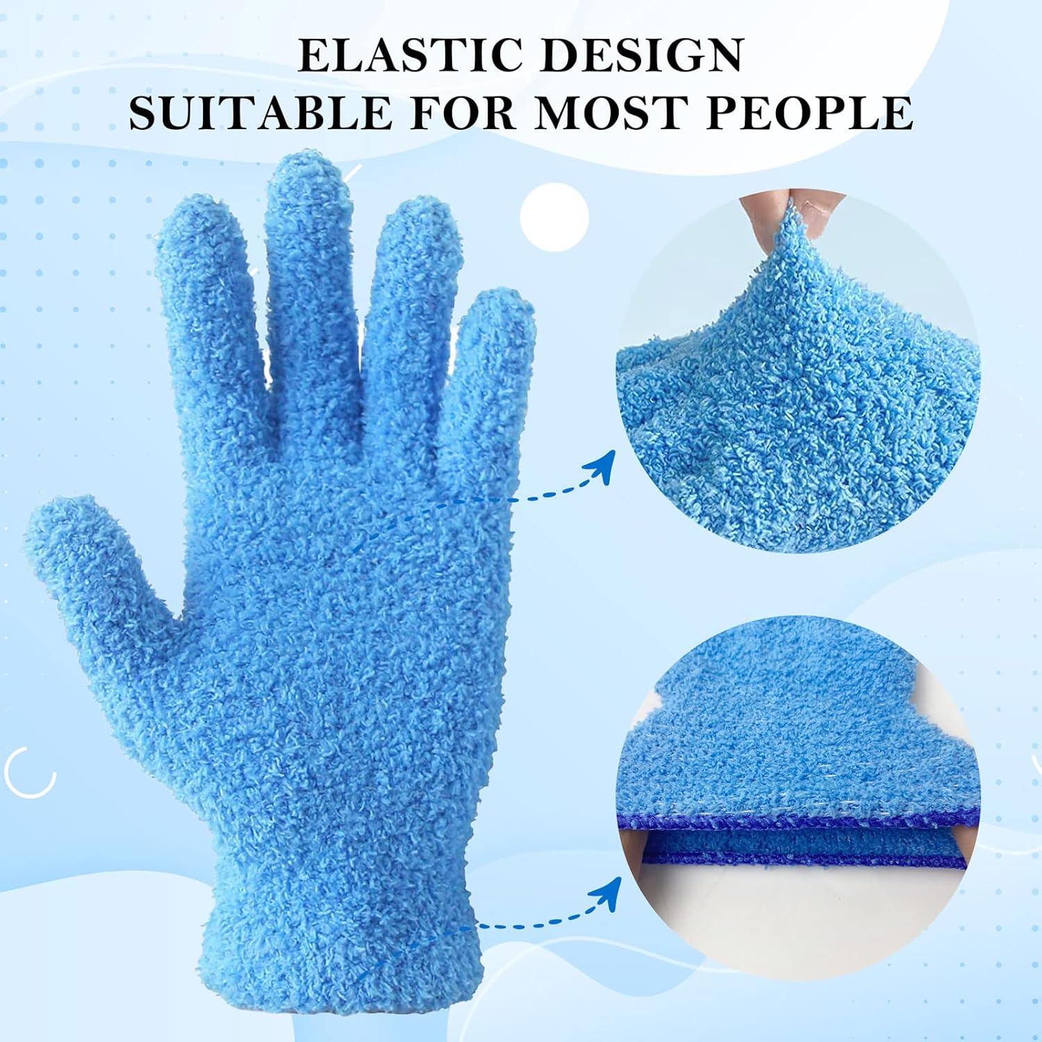 Microfiber Dusting Gloves, Dusting Cleaning Glove for , Blinds, Lamps and Small Hard to Reach Corners, 2 Pairs (Blue S/M) Bath Fluffy Personal Washable