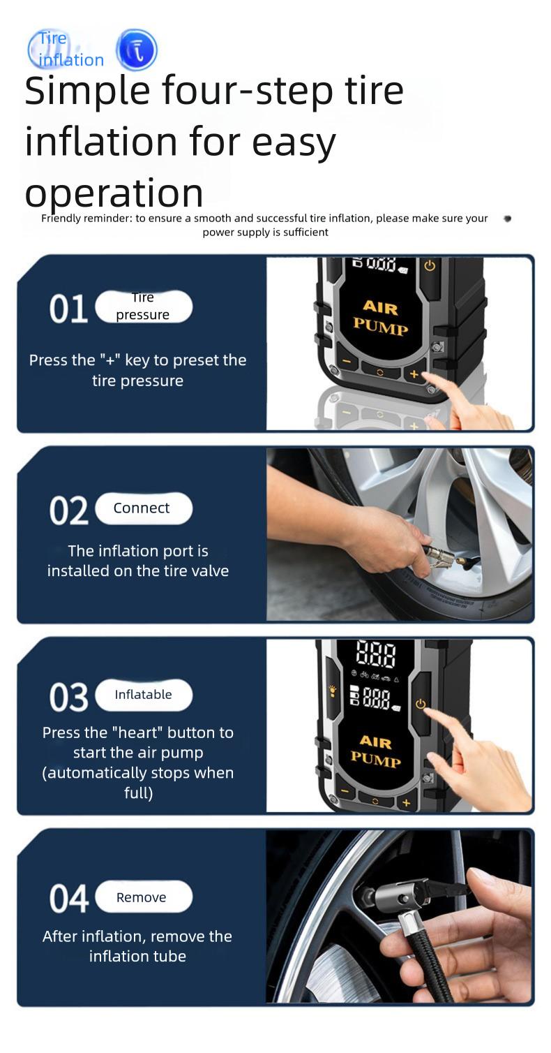 2-in-1 Portable Car Jump Starter & Tire Inflator with Emergency Light & Power Bank