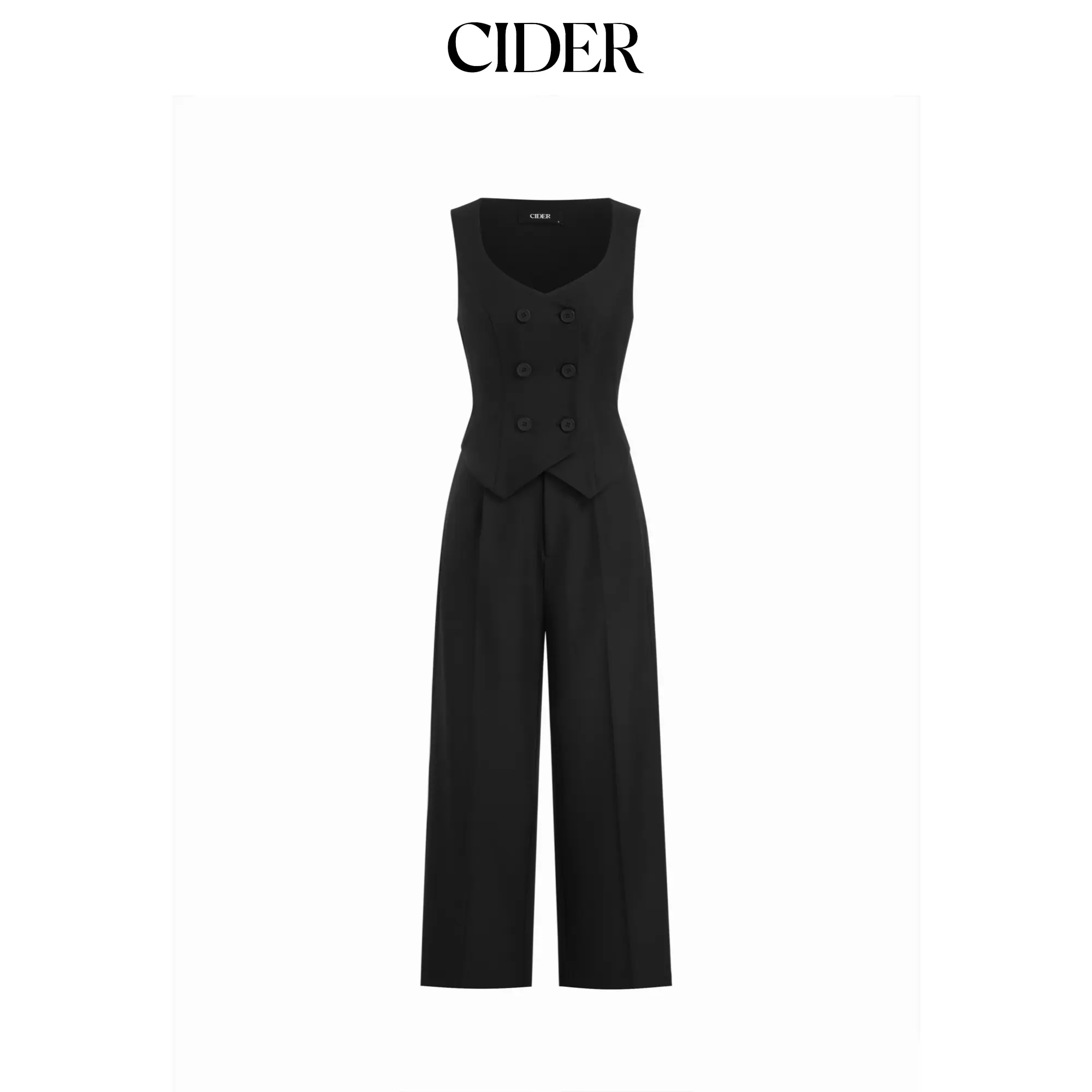 Cider Square Neck Button Detail Mid Rise Straight Leg Jumpsuit