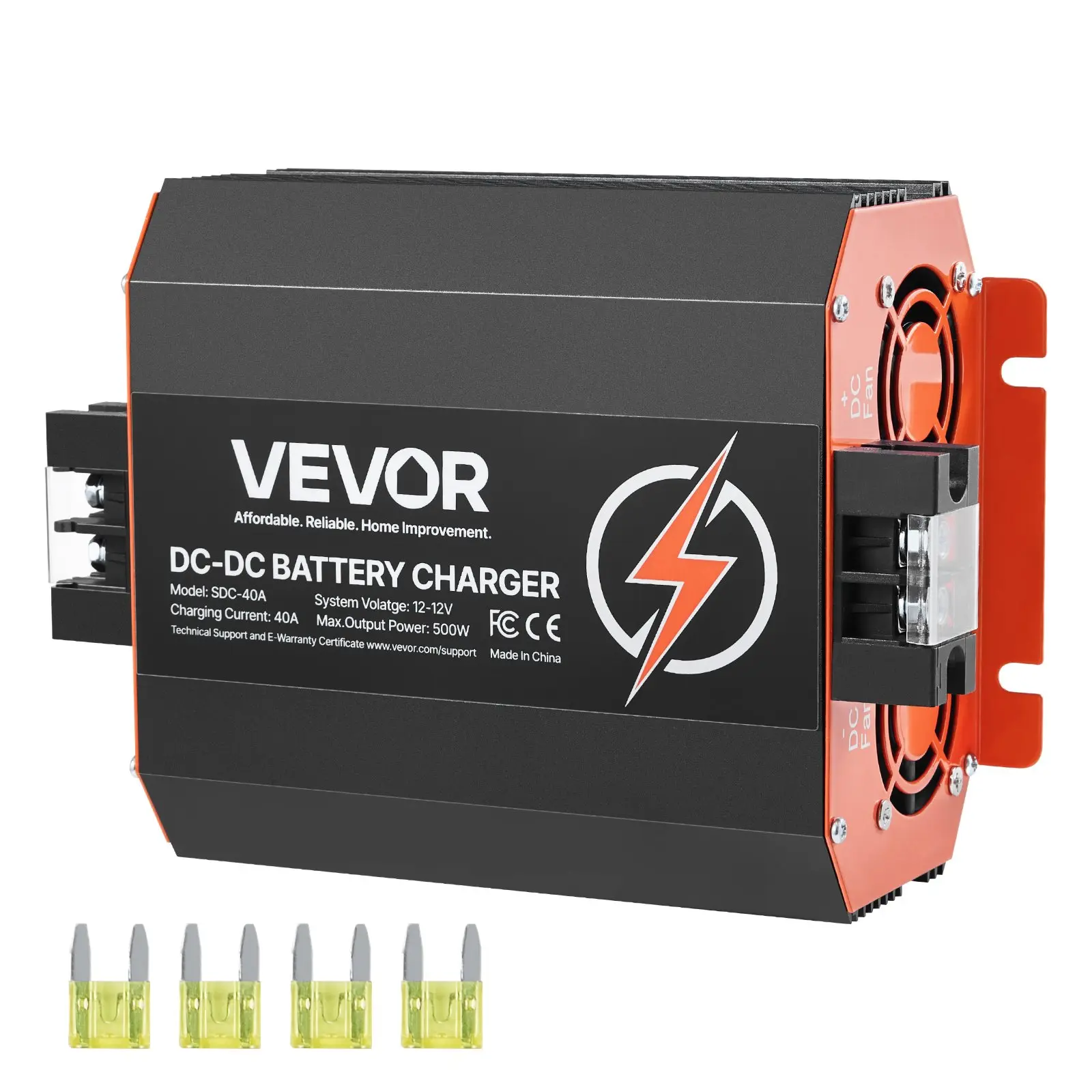 VEVOR 12V 40A DC to DC Battery Charger, 500W, On-Board Battery Charger for Lead-Acid, Lithium, AGM, GEL, and Flooded Batteries, Smart Multi-Stage Charging, for RVs, Commercial Vehicles, Boats, Yachts