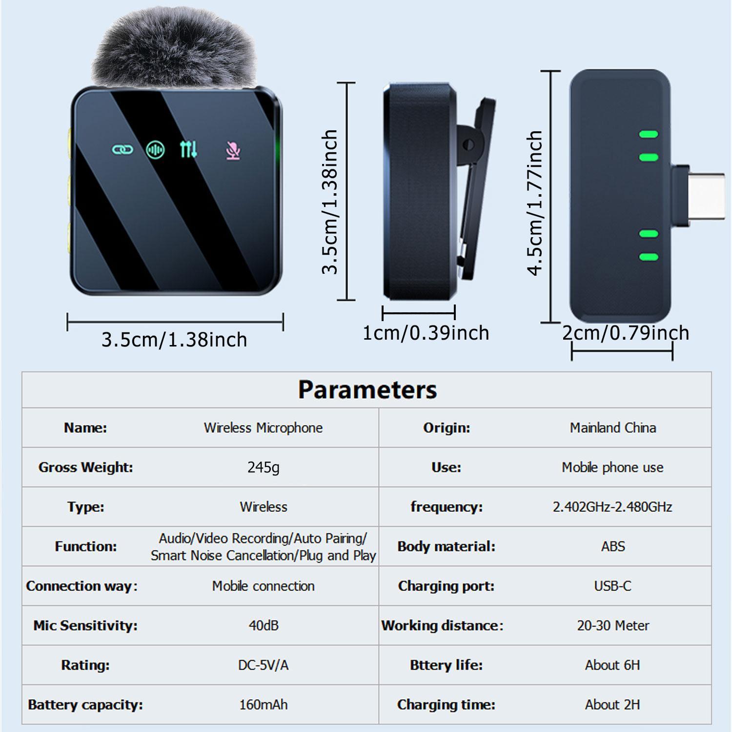 Wireless Lavalier Microphone, 1 Set USB Rechargeable Wireless Microphone, Lapel Mic for Smartphone, Mobile, Video Recording, Teaching, Interviews, Podcast, Conference, Vlog, USB Streaming Mic