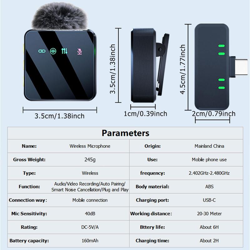 Wireless Lavalier Microphone, 1 Set USB Rechargeable Wireless Microphone, Lapel Mic for Video Recording, Teaching, Interviews, Podcast, Conference, Vlog, USB Streaming Mic