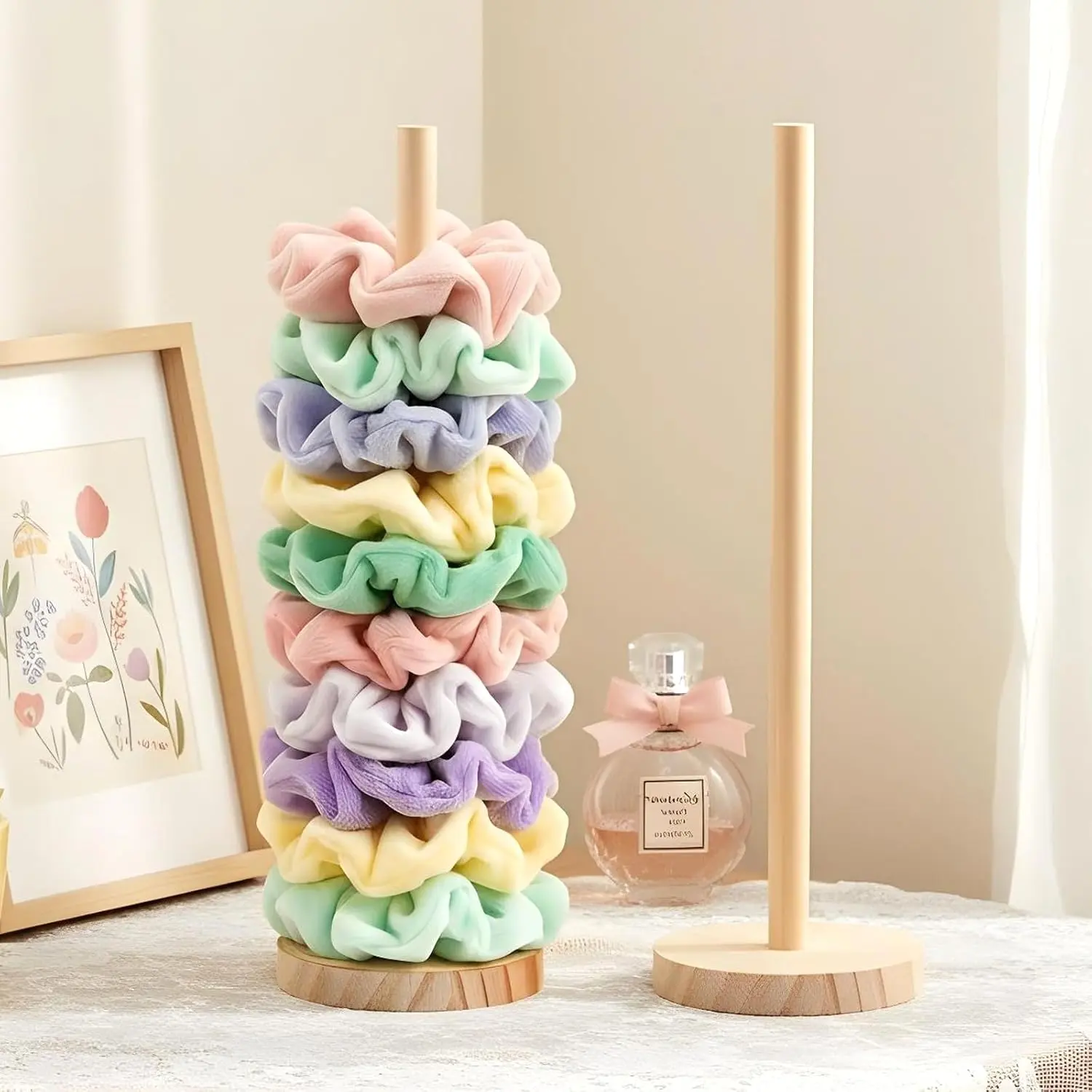 2 count Scrunchie Holder Stand Hair Tie Organizer Vertical 15-20 Scrunchies Hairs Accessories Organizer Display Scrunchy  Hair Tie Holder Storage for Women Bathroom Bedroom Decor