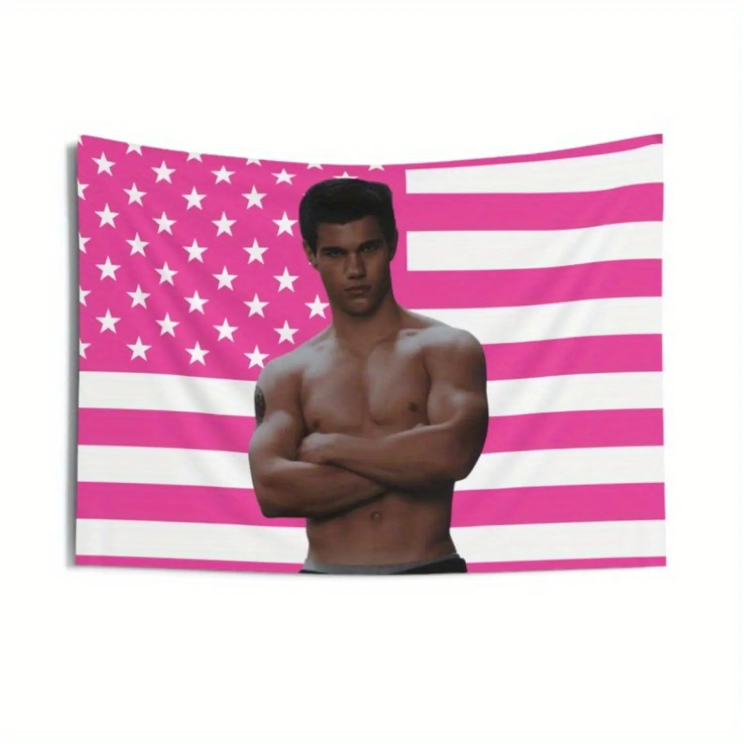 1pc 1pc Jacob Black Tapestries Without a Shirt, Jacob Black Pink Banner, Taylor Lautner Indoor Wall Hangings (3X5) (Single Side Print) (Grommet Color Varies), Flag, Jacob Black, Twilight Flag